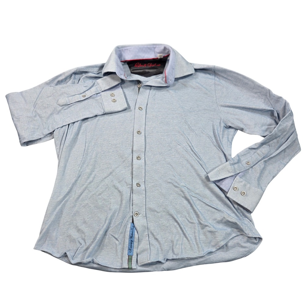 Robert Graham Shirt Mens Large Blue Striped Long Sleeve Button Down Classic Fit